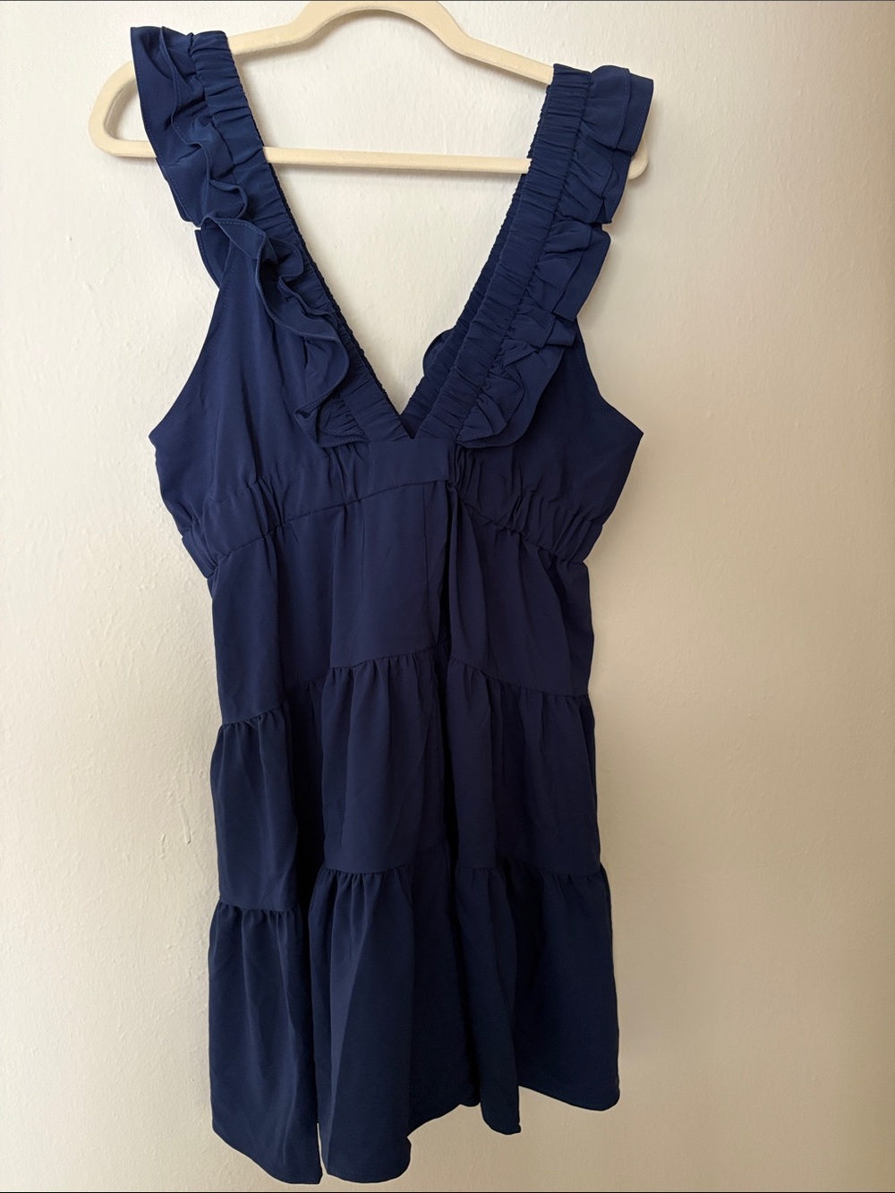 Navy Ruffle V-Neck Tiered Sundress